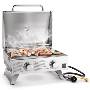 1 Costway 20,000 BTU Portable Gas Grill with Lid & Handle Top Thermometer Extra Flame Rod