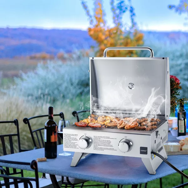 Costway 20,000 BTU Portable Gas Grill with Lid & Handle Top Thermometer Extra Flame Rod - 图片 2