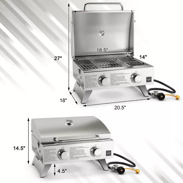 Costway 20,000 BTU Portable Gas Grill with Lid & Handle Top Thermometer Extra Flame Rod - 图片 3